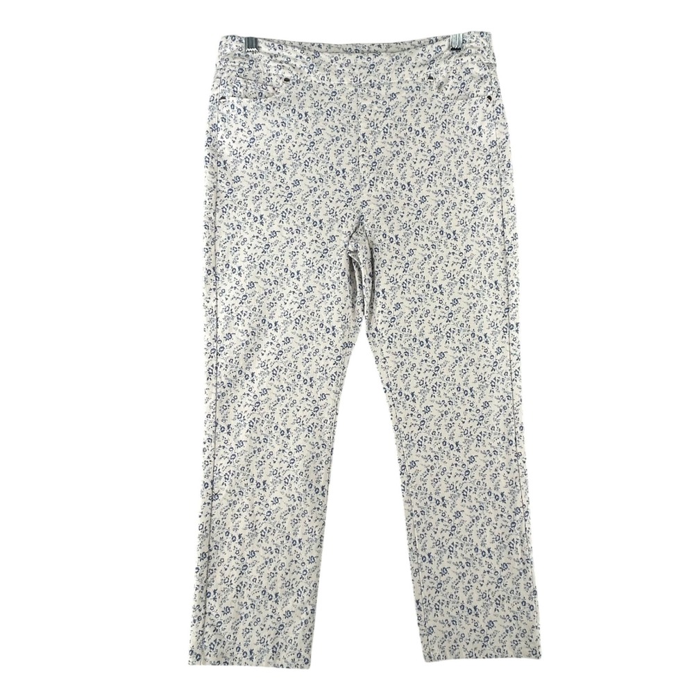 Mario Serrani Floral Print Boho Pants Blue White‎ Straight Leg Womens Medium